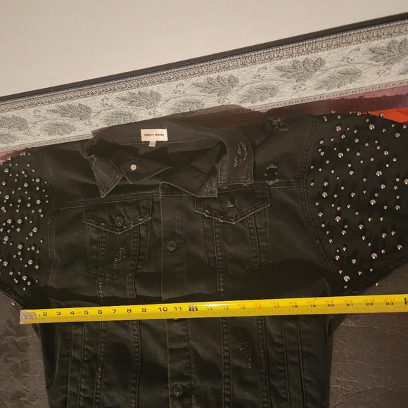 Sunset & Spring Embellished Oversized Distressed Denim Jacket Stud Accents XS - Picture 13 of 14